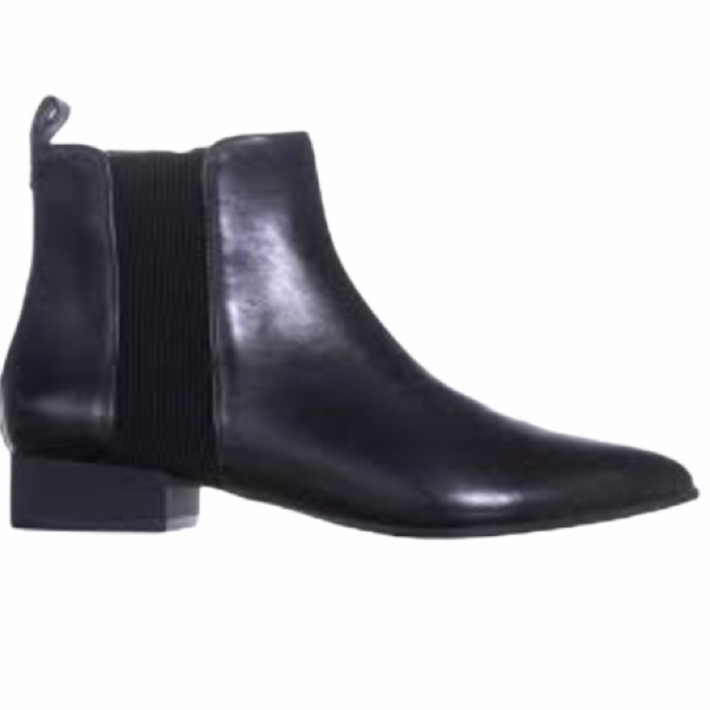 DKNY Talie Black Leather Pointed Toe Block Heel Zip-Up Pull Tab Ankle Bootie